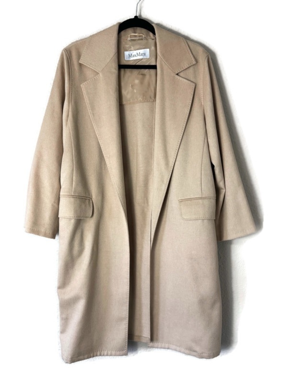 MaxMara Tan Open Front Camel Hair Trench Coat Size 4 - Picture 2 of 9